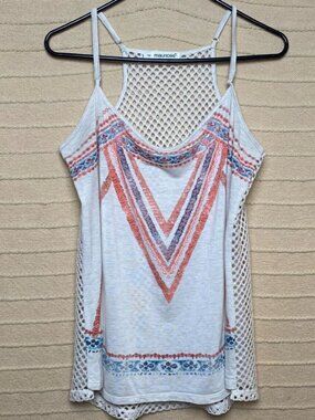 Maurices Cream and Coral Patterned Camisole With Crochet Back